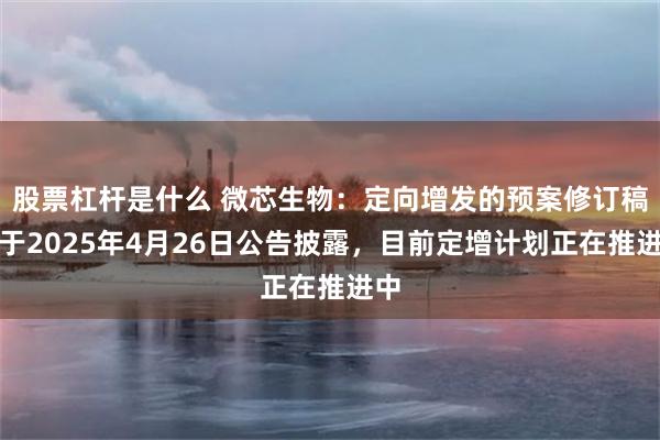 股票杠杆是什么 微芯生物：定向增发的预案修订稿已于2025年4月26日公告披露，目前定增计划正在推进中